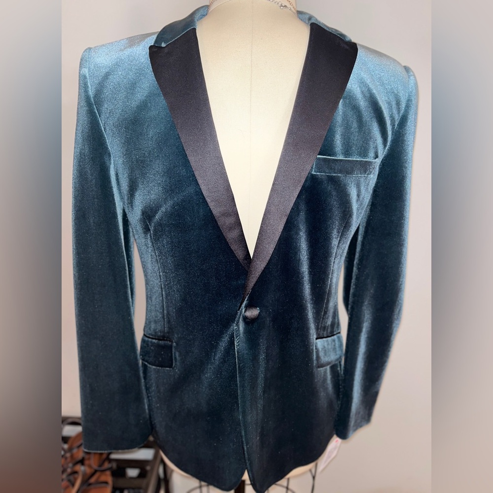 ASOS Design, Men’s Velvet and Black Tuxedo, Teal, Size 44